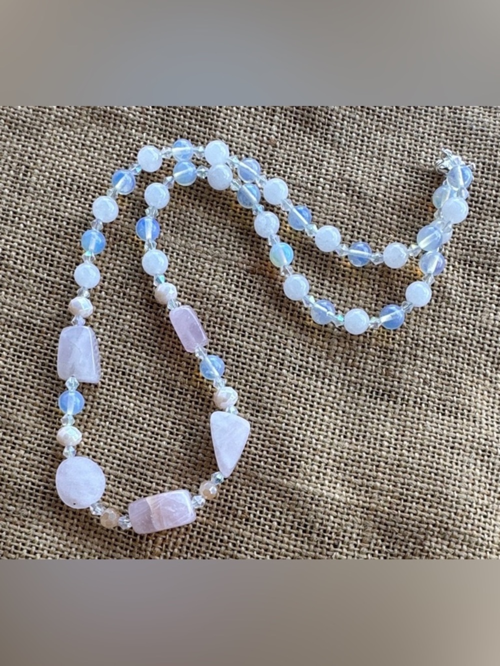 Elegant Rose Quartz and Opalite Necklace New